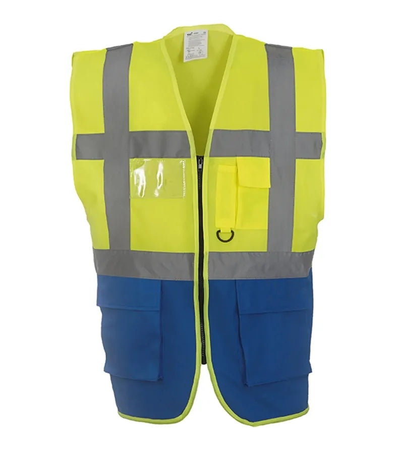 Multi-functional executive hi vis waistcoat RoyalBlue/Yellow