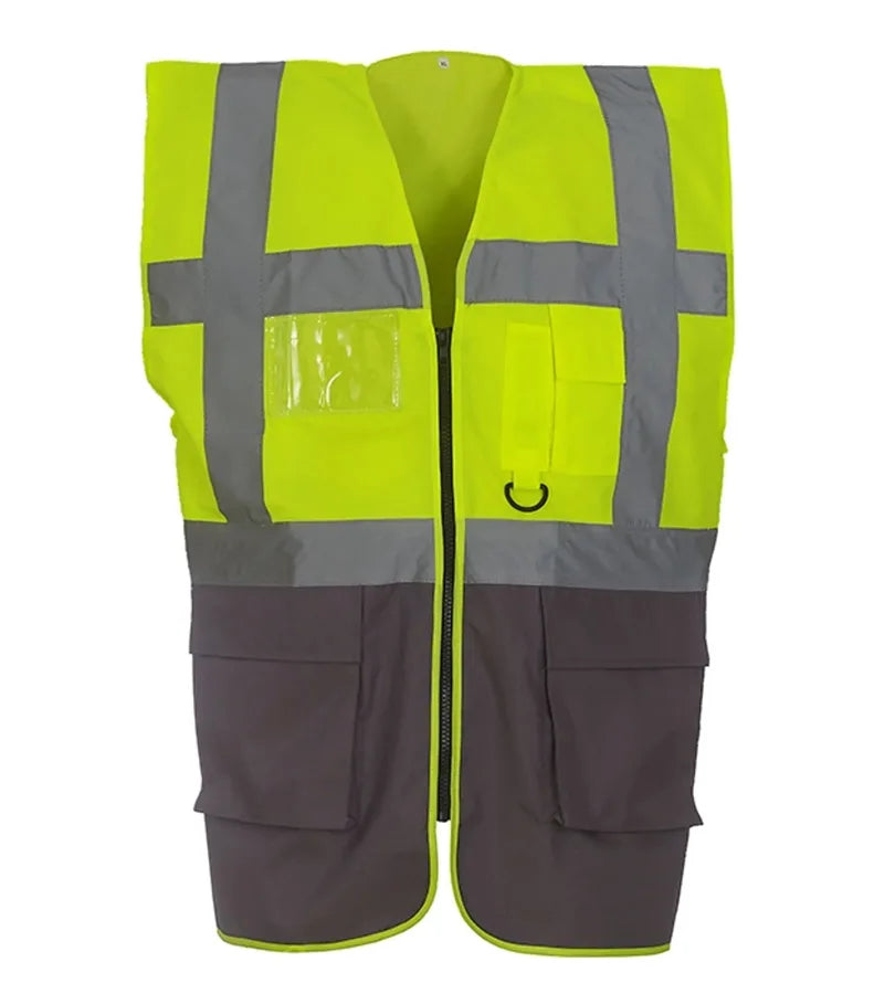 Multi-functional executive hi vis waistcoat Yellow/Grey