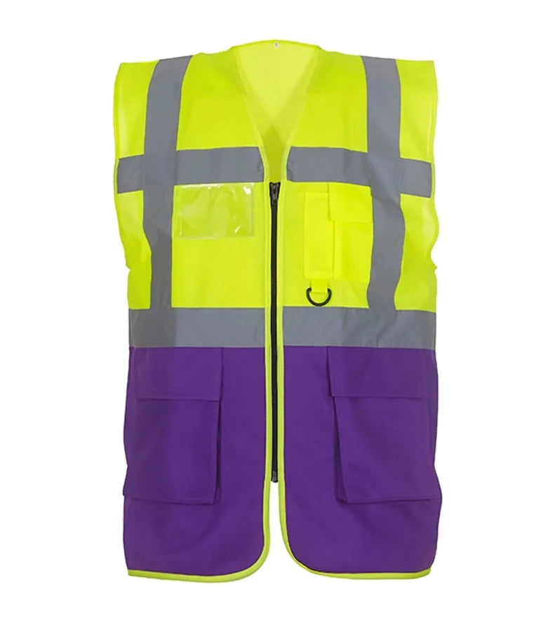 Multi-functional executive hi vis waistcoat Yellow/Purple