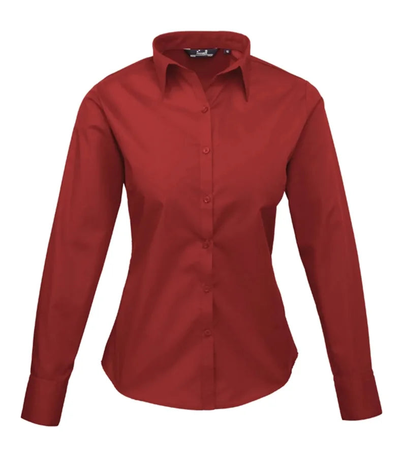 Women's poplin long sleeve blouse Burgundy