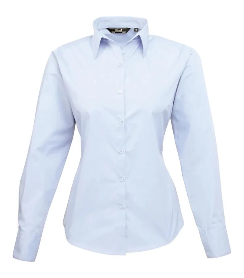 Women's poplin long sleeve blouse LightBlue