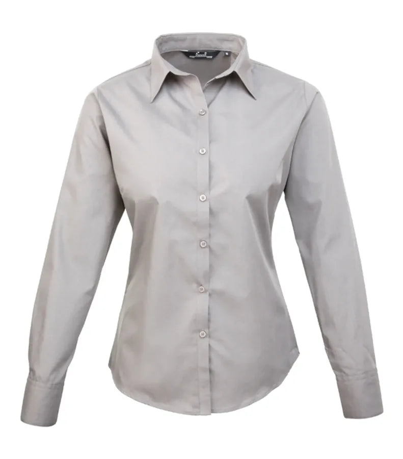 Women's poplin long sleeve blouse Silver