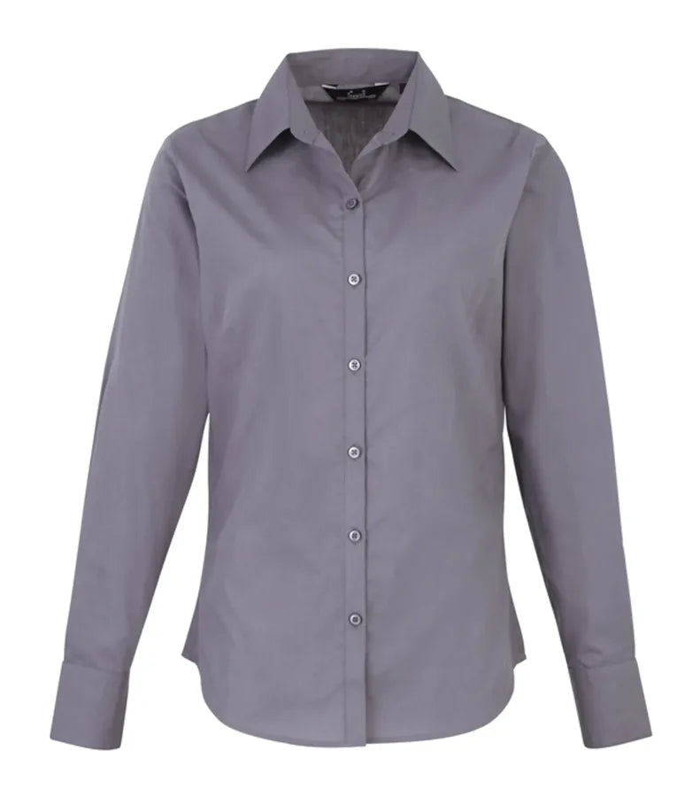 Women's poplin long sleeve blouse Steel