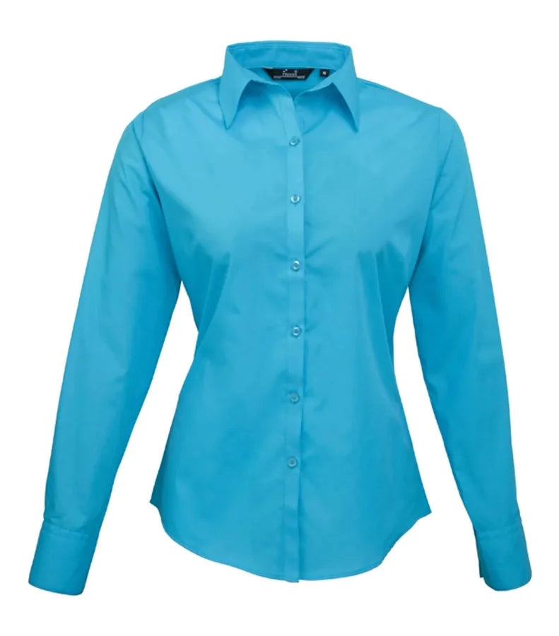 Women's poplin long sleeve blouse Turquoise
