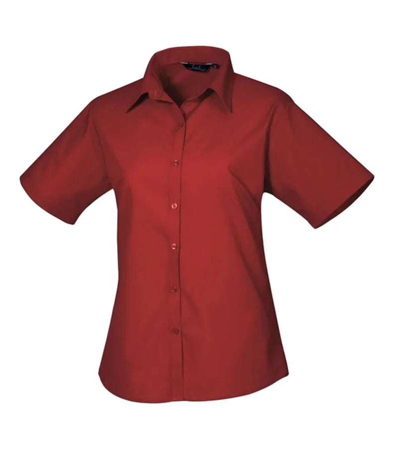 Women's short sleeve poplin blouse Burgundy