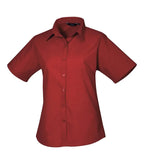 Women's short sleeve poplin blouse Burgundy