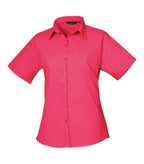 Women's short sleeve poplin blouse HotPink
