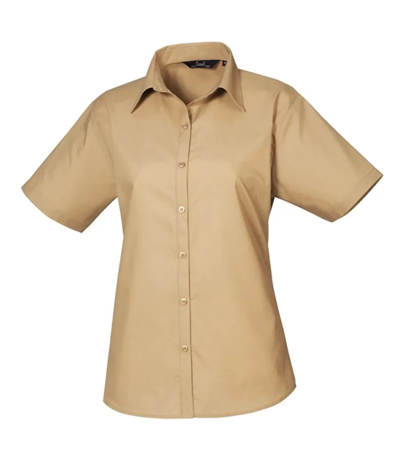 Women's short sleeve poplin blouse Khaki