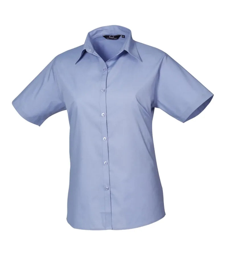 Women's short sleeve poplin blouse MidBlue