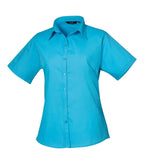 Women's short sleeve poplin blouse Turquoise