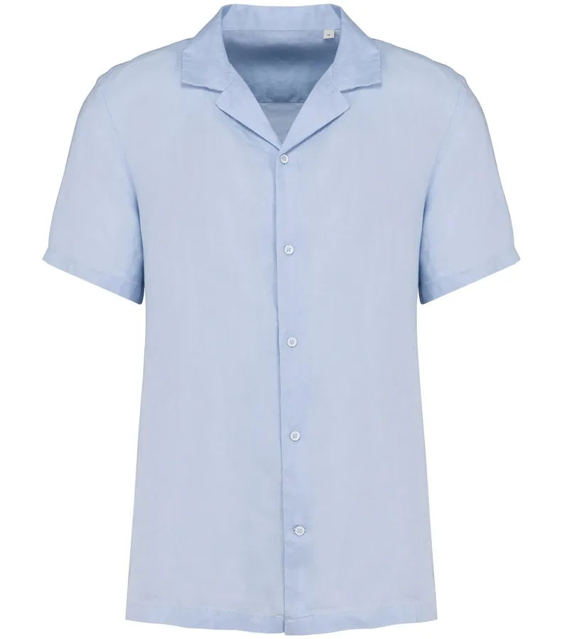 Men’s linen shirt with bowling neckline LinenBlue