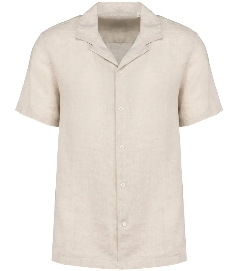 Men’s linen shirt with bowling neckline Linen