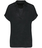 Ladies’ linen polo shirt Black