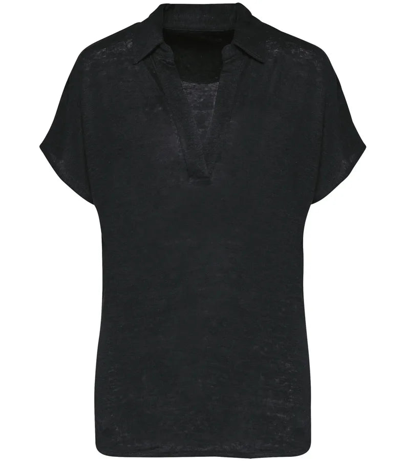 Ladies’ linen polo shirt Black