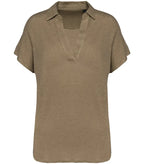 Ladies’ linen polo shirt LightOliveGreen