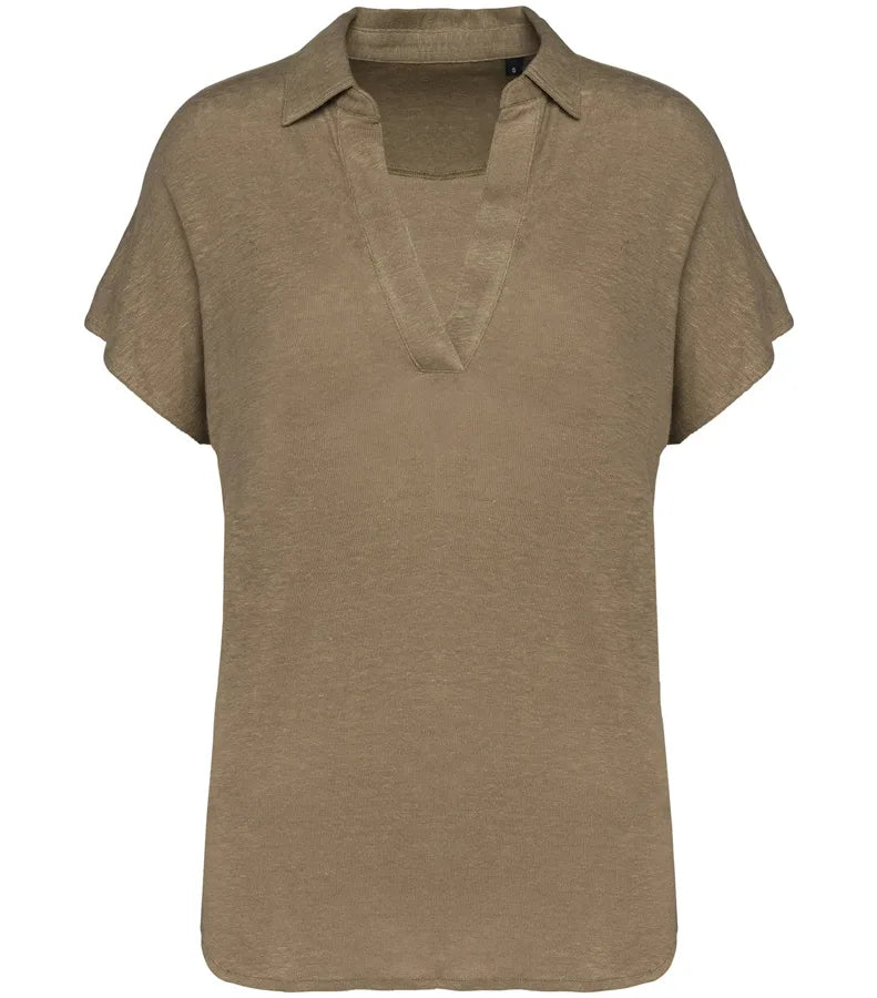 Ladies’ linen polo shirt LightOliveGreen