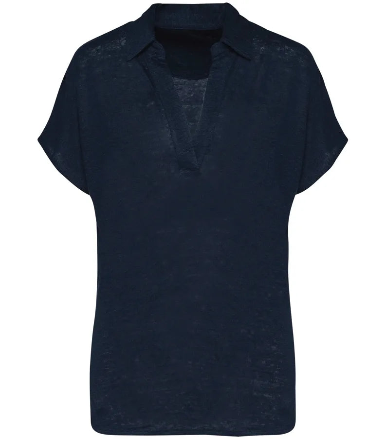Ladies’ linen polo shirt NavyBlue