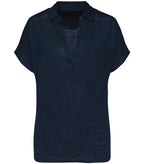 Ladies’ linen polo shirt NavyBlue