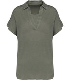 Ladies’ linen polo shirt OrganicKhaki