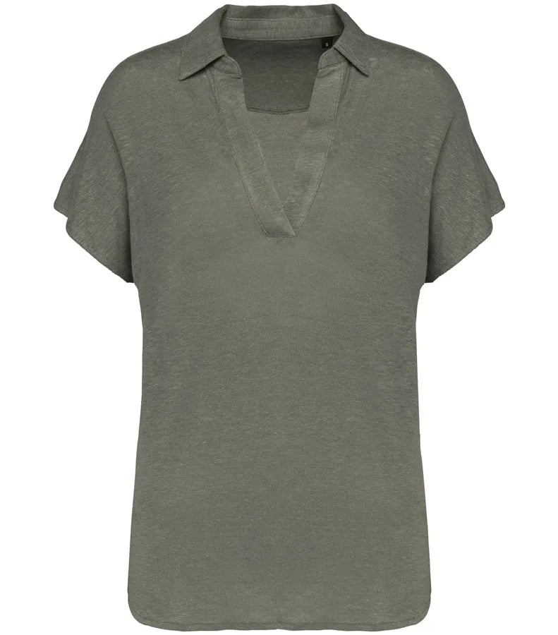 Ladies’ linen polo shirt OrganicKhaki