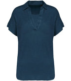 Ladies’ linen polo shirt PeacockBlue