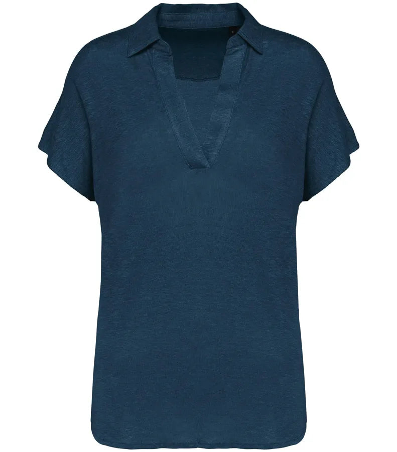 Ladies’ linen polo shirt PeacockBlue