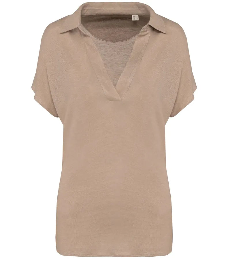 Ladies’ linen polo shirt WetSand