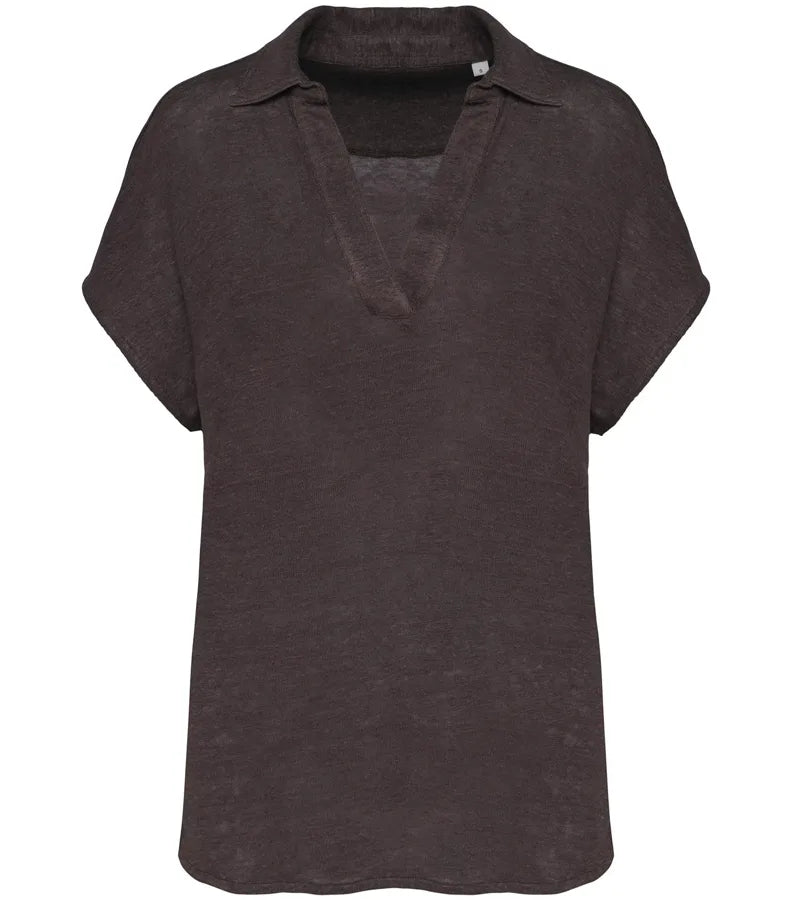 Ladies’ linen polo shirt Stonegrey
