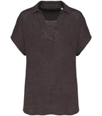 Ladies’ linen polo shirt Stonegrey