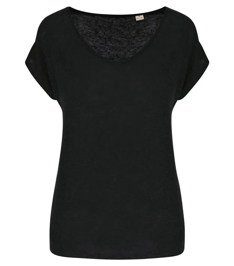 Ladies' V-neck Linen T-shirt Black