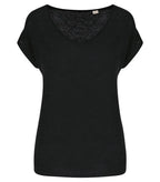 Ladies' V-neck Linen T-shirt Black