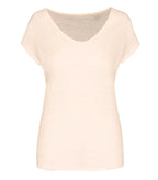 Ladies' V-neck Linen T-shirt Ivory