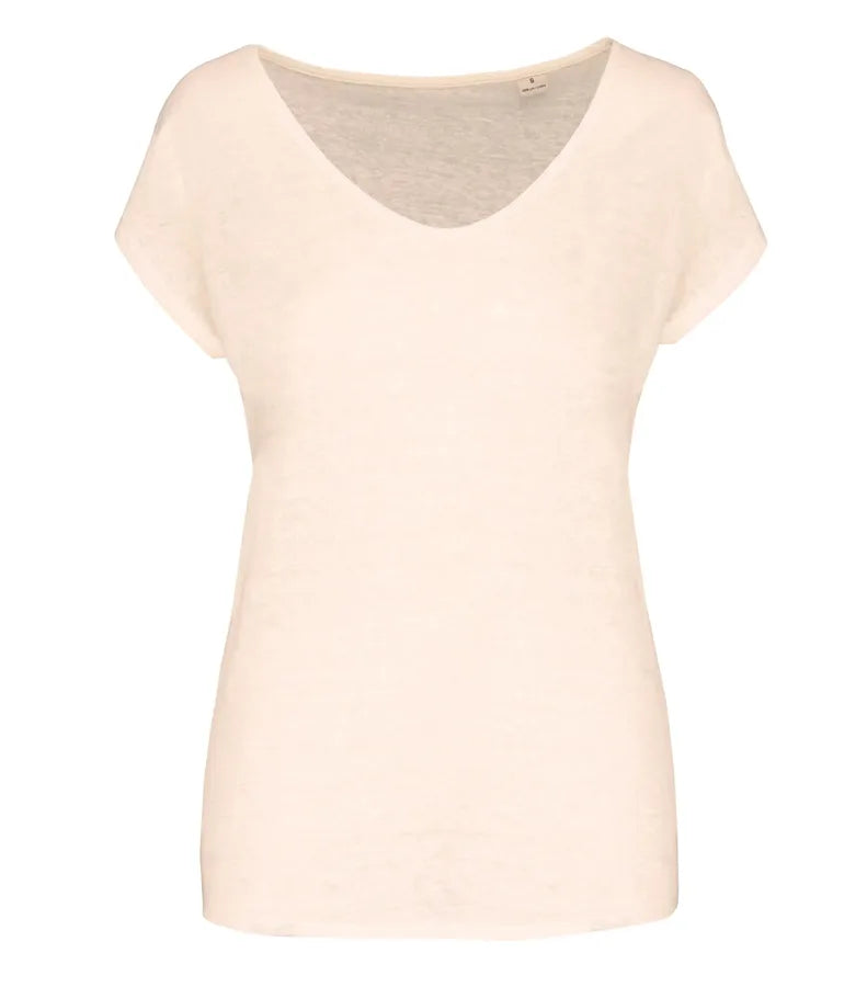 Ladies' V-neck Linen T-shirt Ivory