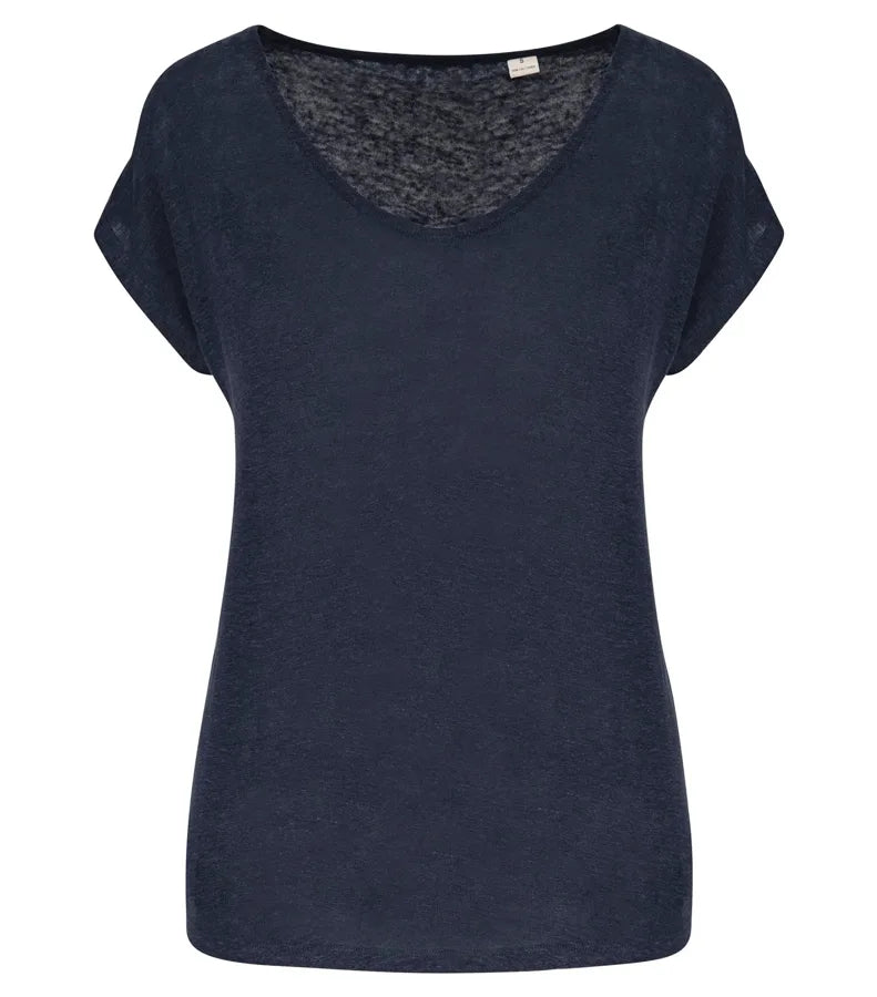 Ladies' V-neck Linen T-shirt NavyBlue