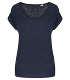 Ladies' V-neck Linen T-shirt NavyBlue