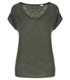 Ladies' V-neck Linen T-shirt OrganicKhaki