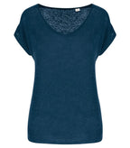 Ladies' V-neck Linen T-shirt PeacockBlue