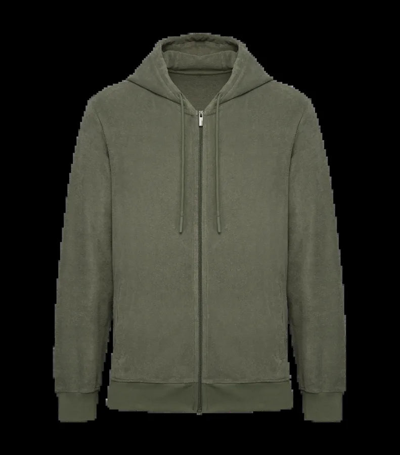 Eco-Friendly Men's Terry Towel Full Zip Hoodie OrganicKhaki