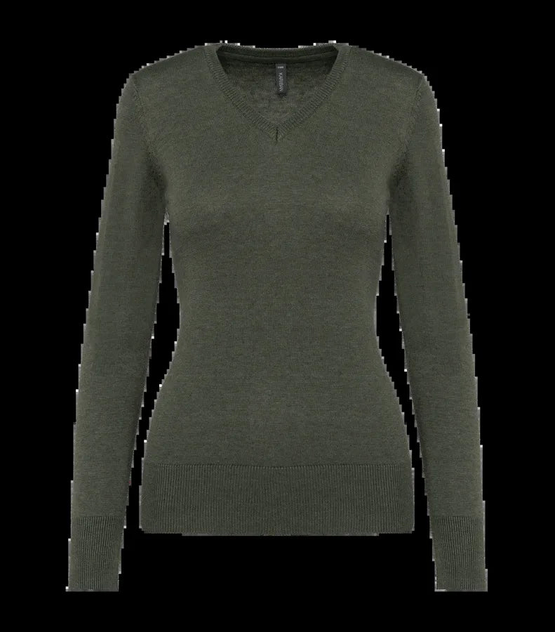 Ladies' V-Neck Jumper GreenMarbleHeather