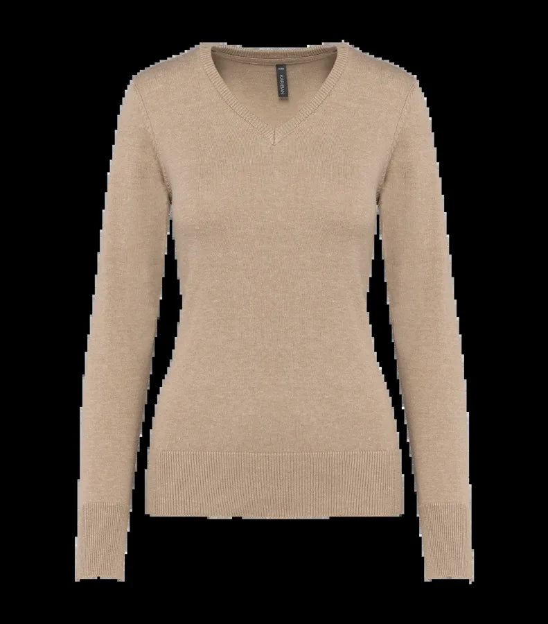 Ladies' V-Neck Jumper BeigeHeather
