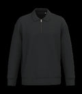 Eco-Friendly Unisex Dropped Shoulders Quarter Zipper Sweatshirt With Polo Collar Black