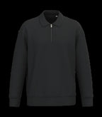 Eco-Friendly Unisex Dropped Shoulders Quarter Zipper Sweatshirt With Polo Collar Black