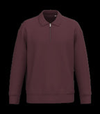 Eco-Friendly Unisex Dropped Shoulders Quarter Zipper Sweatshirt With Polo Collar DarkCherry
