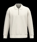 Eco-Friendly Unisex Dropped Shoulders Quarter Zipper Sweatshirt With Polo Collar Ivory