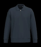 Eco-Friendly Unisex Dropped Shoulders Quarter Zipper Sweatshirt With Polo Collar NavyBlue