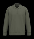 Eco-Friendly Unisex Dropped Shoulders Quarter Zipper Sweatshirt With Polo Collar OrganicKhaki