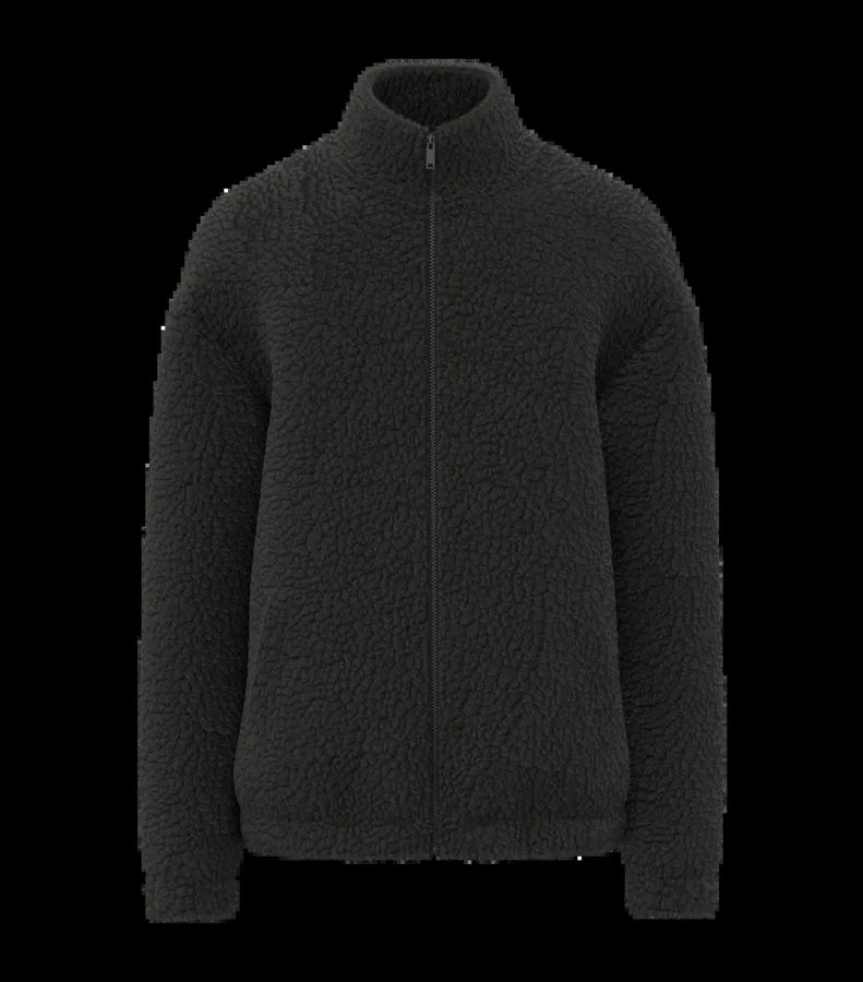 Unisex Sherpa Dropped Shoulders Full Zip Sweatshirt Black