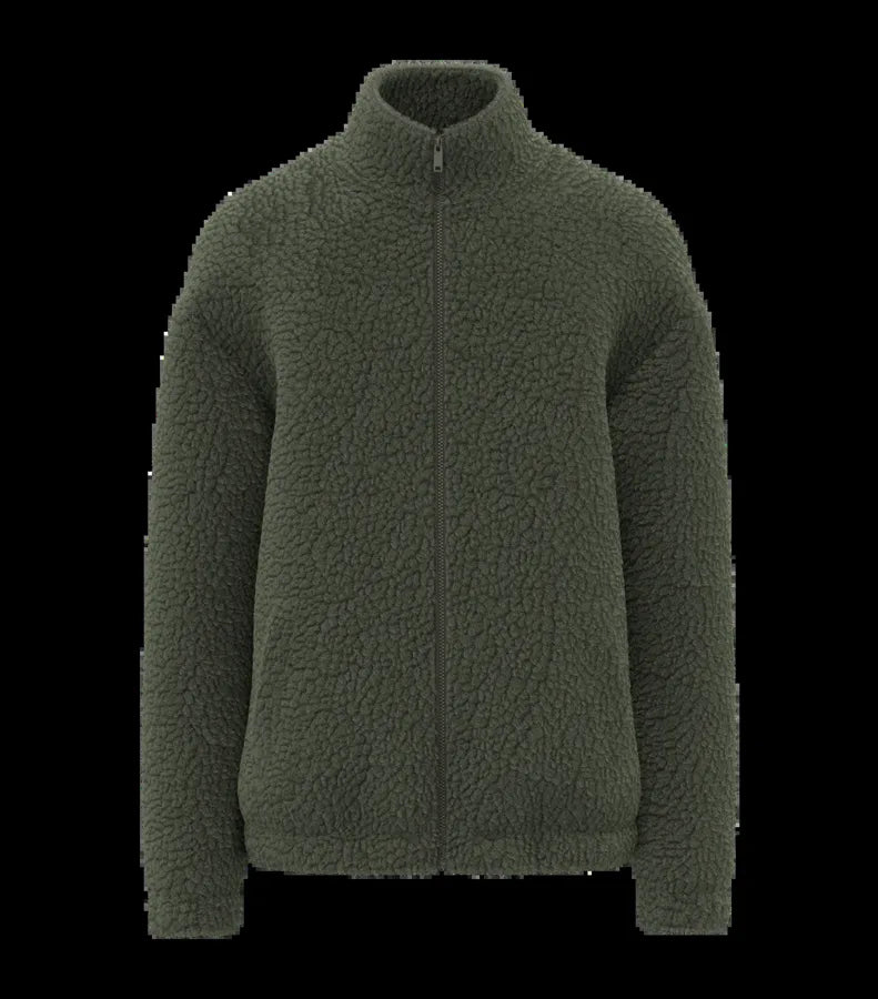 Unisex Sherpa Dropped Shoulders Full Zip Sweatshirt ForestKhaki