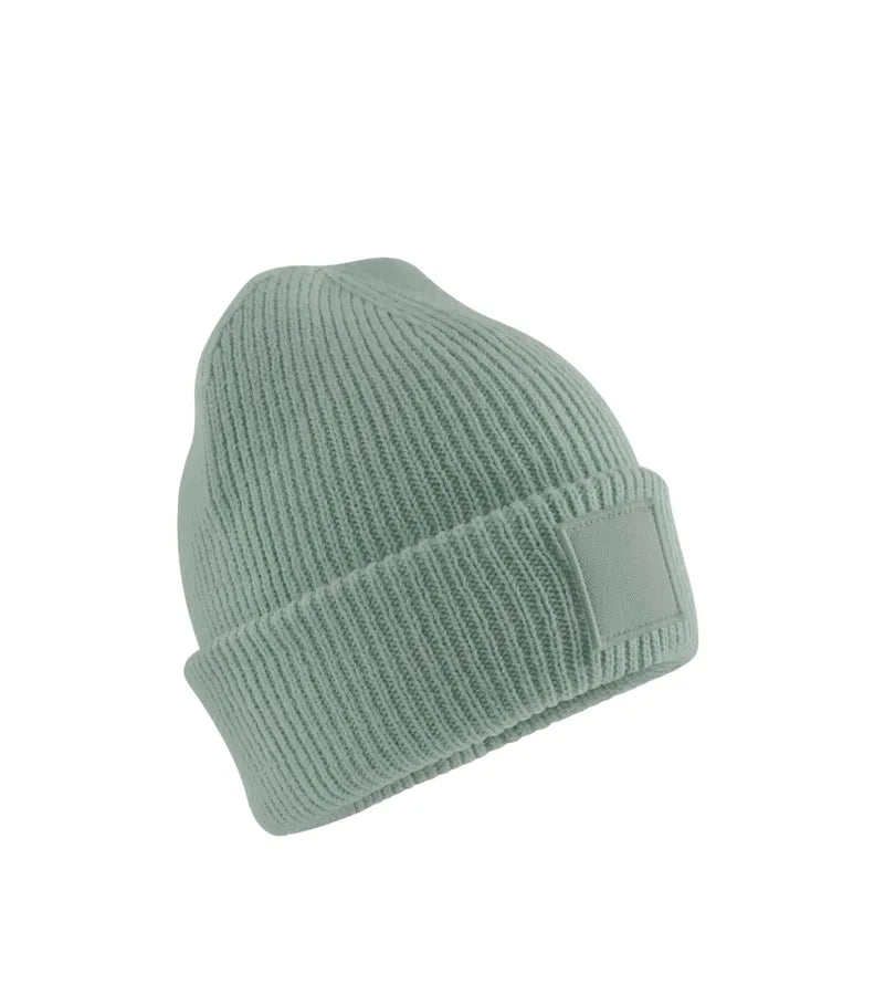 Kids Deep Cuffed Tonal Patch Beanie DustyGreen