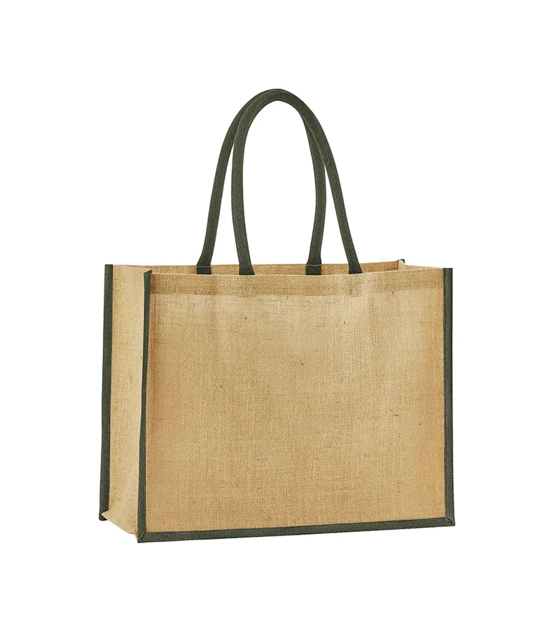 Natural Starched Jute Classic Shopper Natural/OliveGreen